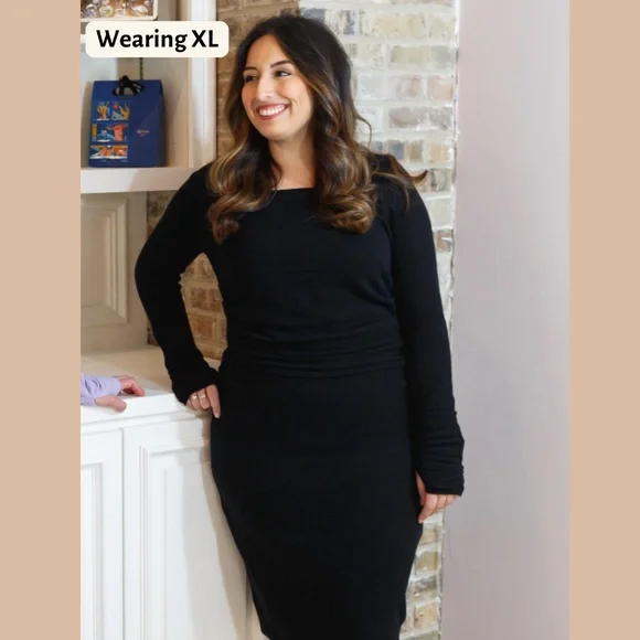 Sz Large Black Cashmere Sweater Dress, Knit Midi Length Long Sleeve Dress NWT - Picture 4 of 14